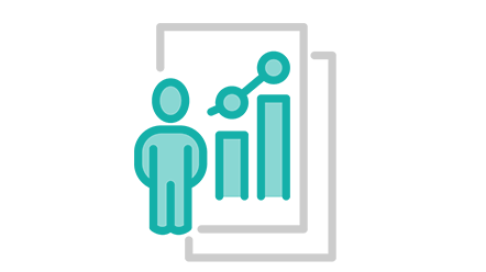 Strategische KI-Beratung Icon Figur vor aufsteigendem Graph in blau