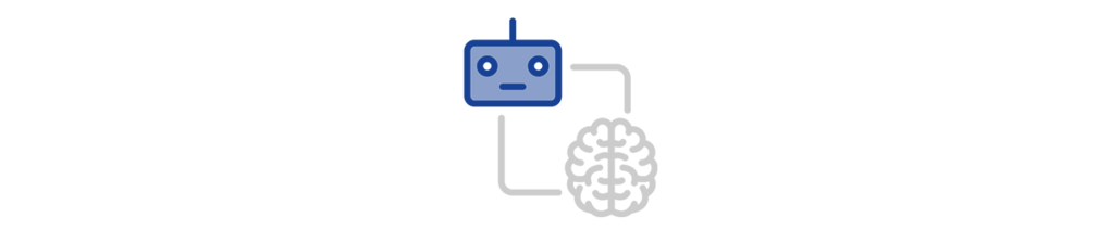 Icon blauer Roboterkopf und weißes Gehirn