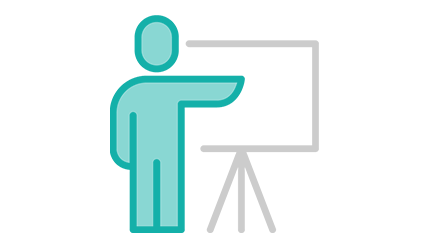 Upskilling and Training Services Icon blaue Person pointing