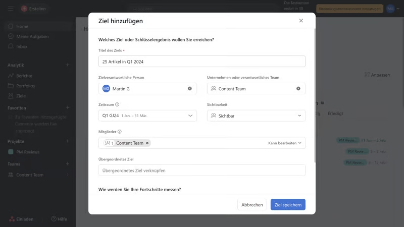 Zeileinstellungsmöglichkeiten Asana Interface